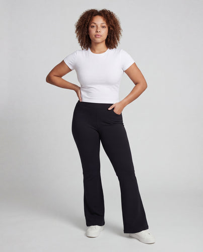 Women's high-waisted jersey pants with wide leg