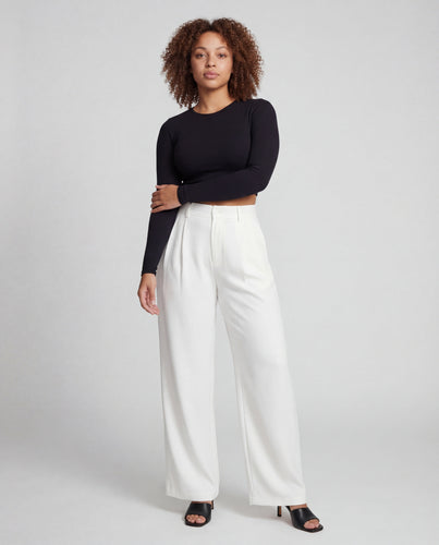 Women high-waisted palazzo pants with front pleats