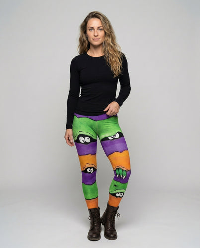 Ladies knee-length knitted socks with monster print