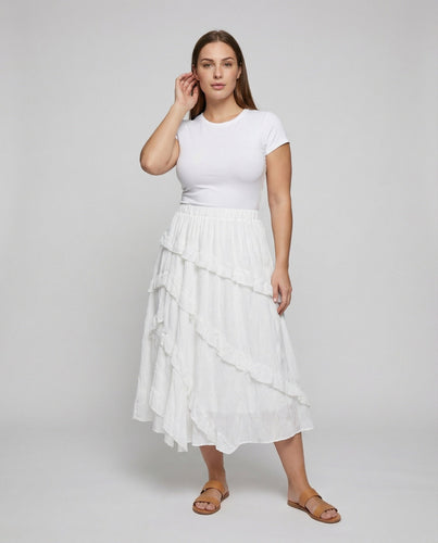 Women’s layered lace skirt with asymmetric ruffle