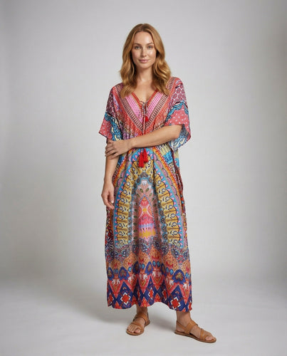Women's airy kaftan maxi dress with kimono sleeves