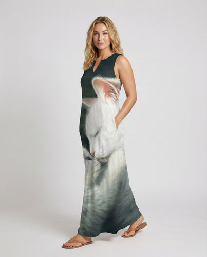 Women's maxi dress with large cat motif