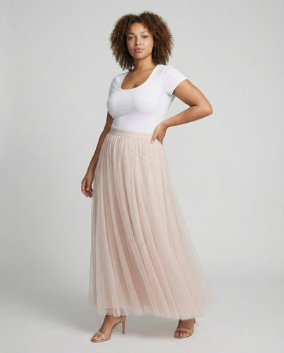 Ladies layered tulle midi skirt in A-line
