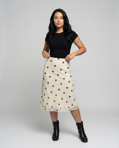 Women A-line polka dot skirt with transparent hem
