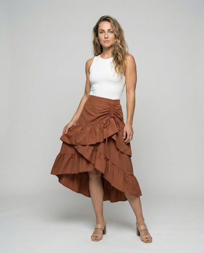Women's ruffled tiered skirt with side lacing