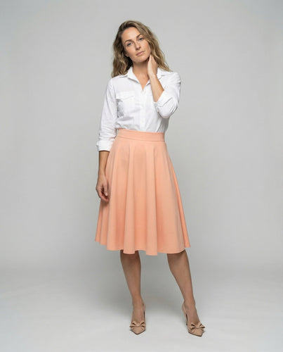 Women flared midi skirt with high waistband