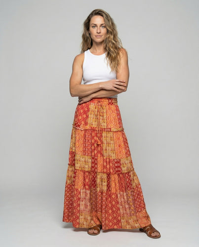Women's Boho Maxi Skirt with Elastic Smocking Band