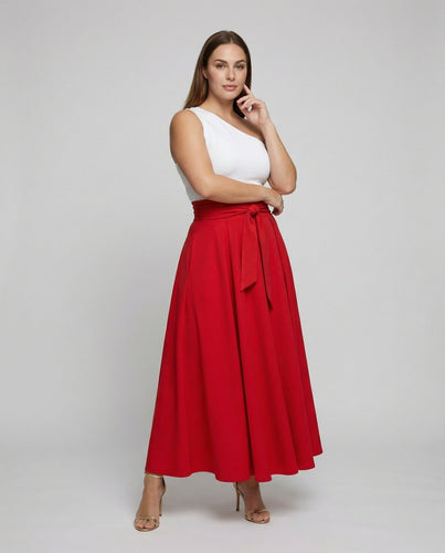 Ladies One-Shoulder Maxi Dress with Bow Waistband