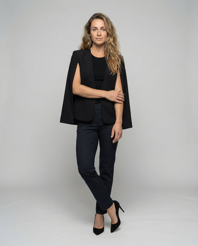 Women's elegant blazer poncho with sleeve slits