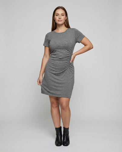 Ladies jersey dress with side gathering