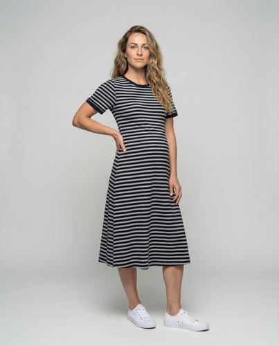 Women's Striped A-Line Maternity Midi Dress