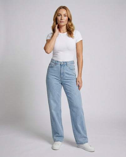 Ladies wide denim trousers in palazzo cut