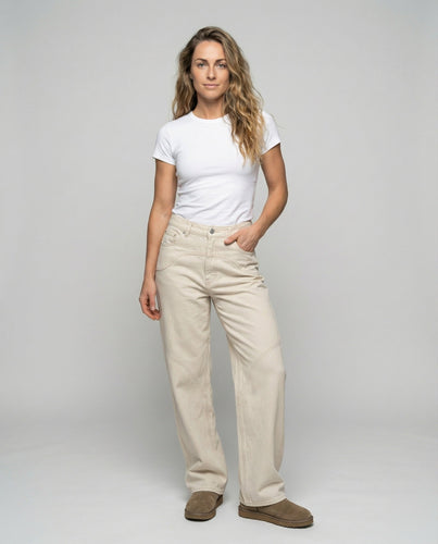 Ladies loose jeans pants with seam panels