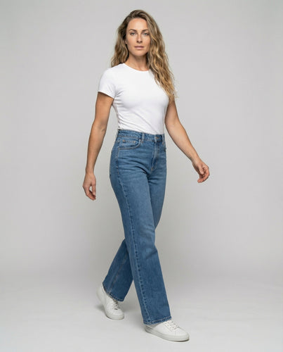 Women's denim pants with balloon-shaped leg