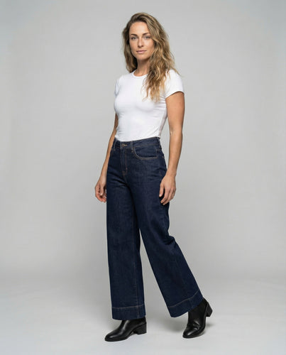 Women's jeans palazzo pants with wide cuff hem