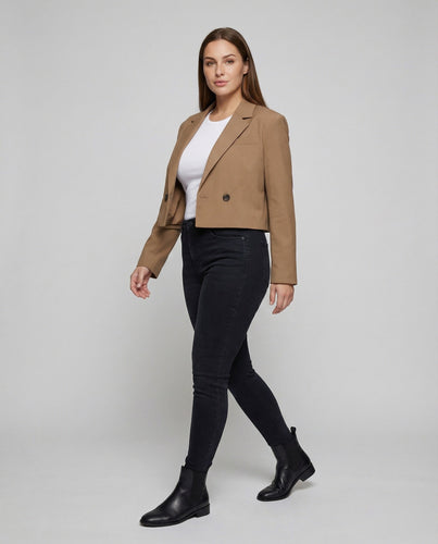 Women's boxy blazer jacket with shawl lapel