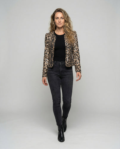 Ladies sequin blazer with leopard print