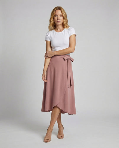 Women's Feminine Tied Belt Wrap Midi Skirt