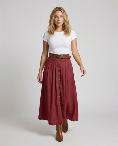 Women's Rustic Button Placket Maxi Skirt