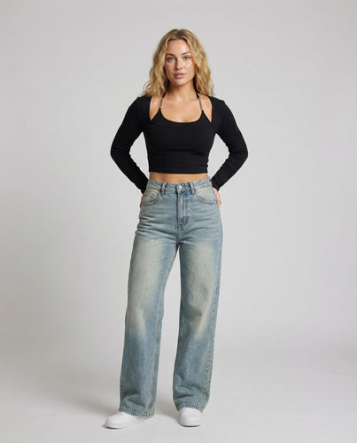 Women's Loose Wide-Leg Vintage Denim Pants