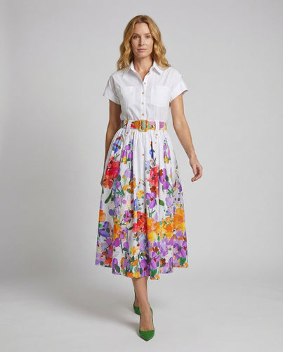 Ladies Floral Voluminous Flare Skirt Shirt Dress