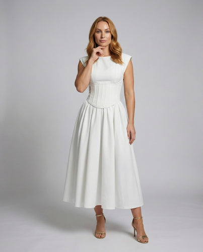 Ladies Classic Wiener Seams Corset Midi Dress