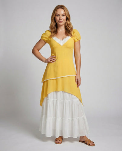 Ladies Lovely Floral Trim Layered Dress