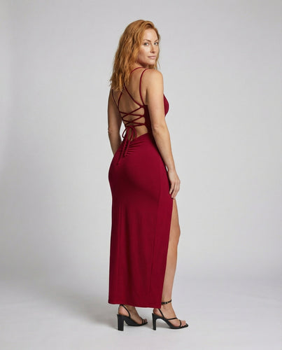 Women Seductive Lace-Up Back Detail Maxi Dress