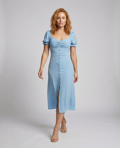 Women's Classic Fabric Button Placket Midi Dress