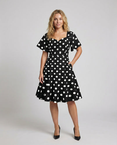 Ladies Rockabilly Wing Sleeve Flared Dress