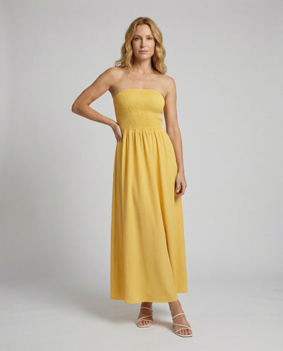 Women's Shaping Ribbed Bustier Bandeau Maxi Dress