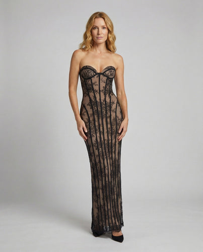 Women Romantic Lace-Optic Corset Lace Dress
