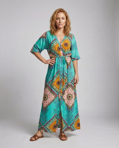 Women's Ornamental Patchwork Pattern Holiday Kaftan Maxi Dress