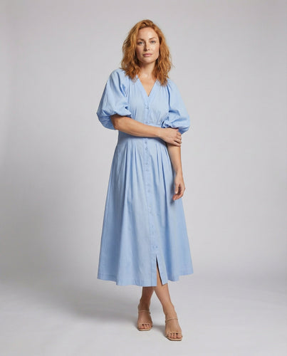 Women's Classic Fabric Covered Button Shirt Maxi Dress