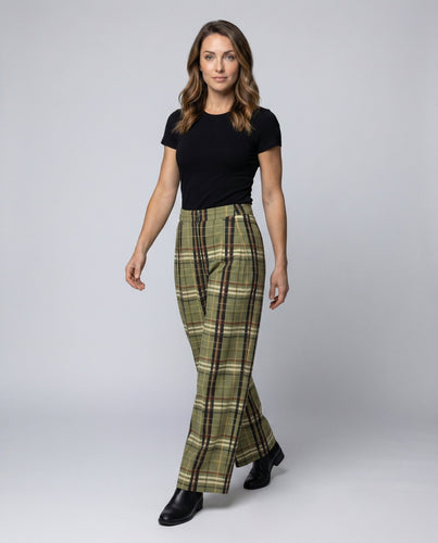 Ladies Practical Belt Loops Checkered Pants
