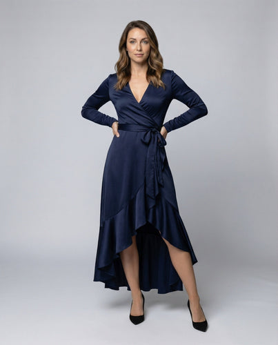 Women Asymmetrical Ruffle Tiered Wrap Maxi Dress