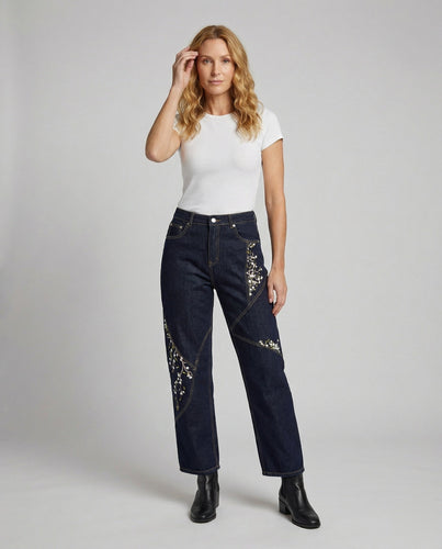 Women Jeans Embroidery Straight Fit