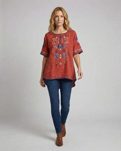 Women's Boho Tunic Blouse Embroidery A-Line