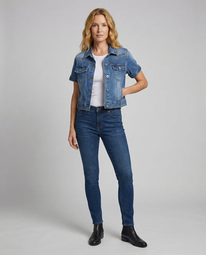 Women's Jeans Jacket Cropped Short Sleeve Oversize