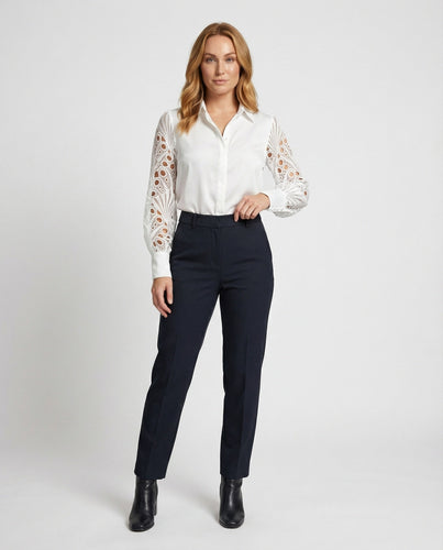 Women's Satin Blouse Lace Sleeves Elegant