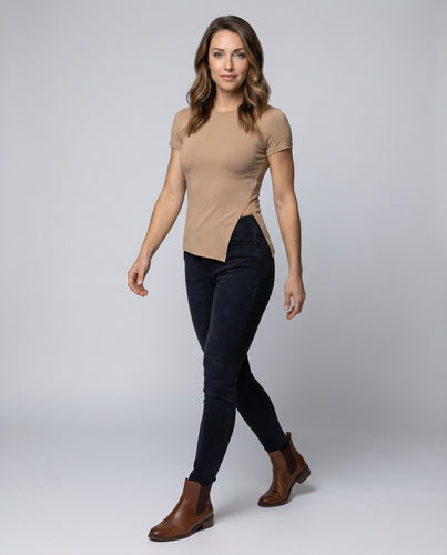 Women's Knit Shirt Short Sleeve Asymmetrical
