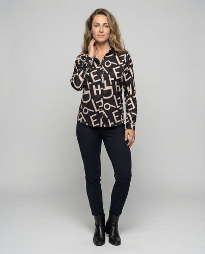 Women's satin blouse print fitted