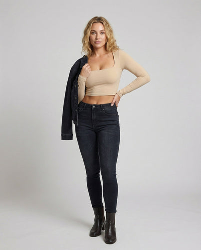Women's Cropped Top Long Sleeve Fitted