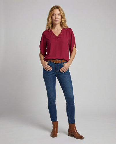 Women Chiffon Blouse V-Neck Lace