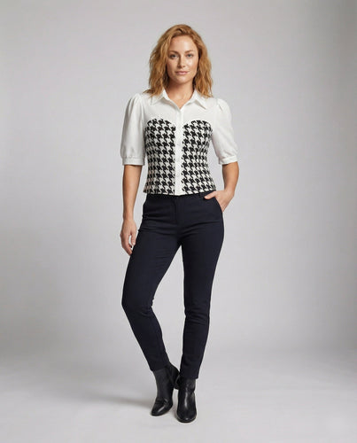 Ladies Shirt Blouse Corset Houndstooth