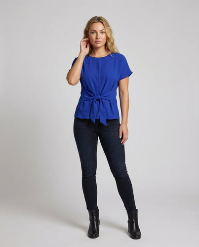 Ladies Blouse Short Sleeve Belt