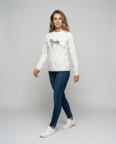 Ladies Long Sleeve Shirt Watercolor Horse Print
