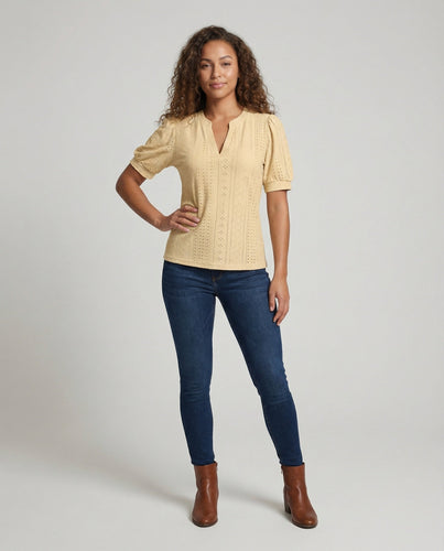 Women's Blouse Openwork Embroidery V-Neck