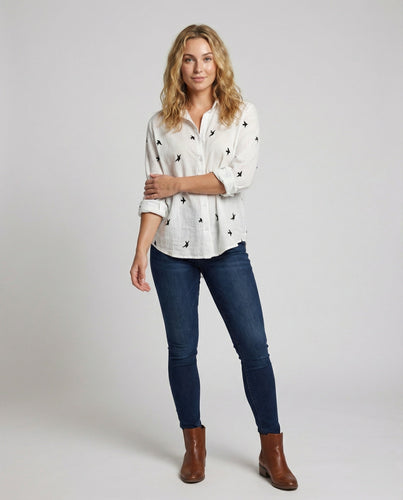 Women's Linen Blouse Bird Print Light