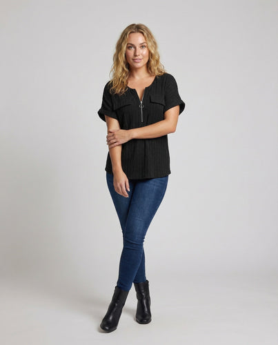 Women's Casual Rib Knit Blended Fabric Short Sleeve Top